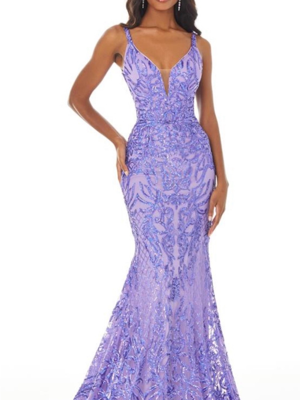 Lavender Sequin V-Neck Mermaid Prom Dress